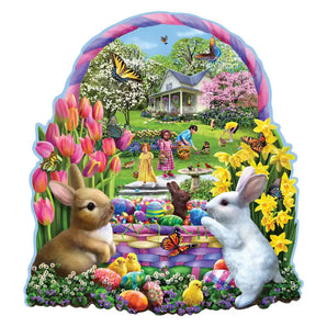 Easter Basket Bunnies Shaped Jigsaw Puzzle