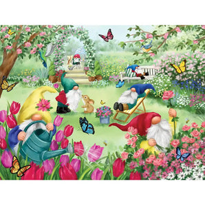 Gnomes In Spring Garden Jigsaw Puzzle