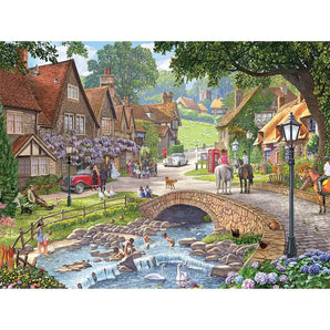 Summer Village Stream Jigsaw Puzzle