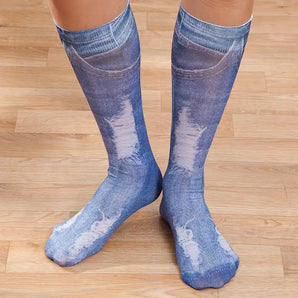 Distressed Denim Trouser Socks