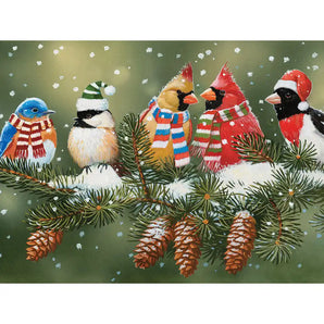 Festive Birds On A Snowy Branch Jigsaw Puzzle