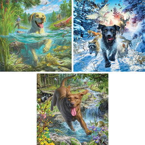 Set of 3 Mark Fredrickson Playful Pups 550 Piece Puzzles 