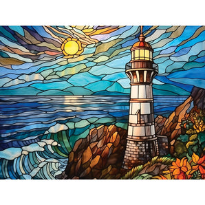Stained Rocky Cliff Lighthouse Jigsaw Puzzle